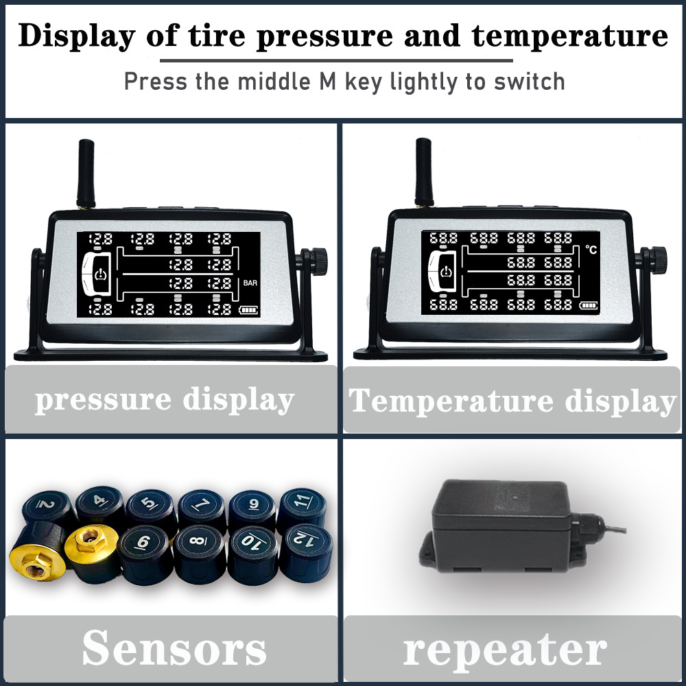 Truck 12-wheel dedicated solar external tire pressure monitoring system trailer truck tire pressure gauge detector high precision