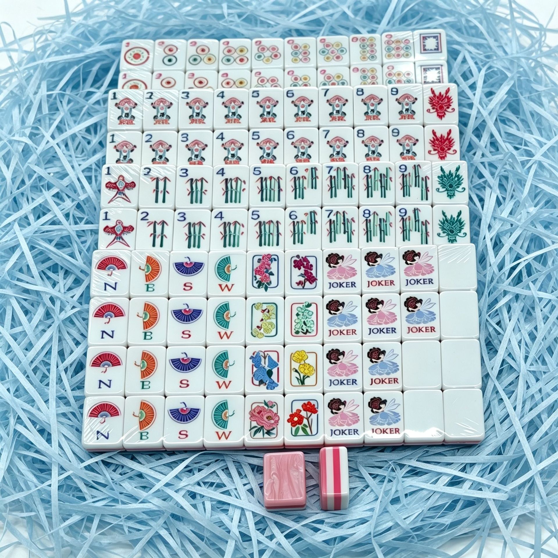 New luxury modern eco-friendly portable pink luminous pearl shell acrylic four-layer durable American-style mahjong
