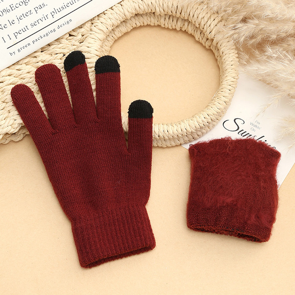 demi-season knitted keep warm solid color travel gloves