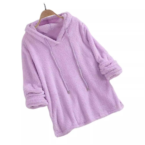 2025 Western and Eastern Amazon Autumn/Winter Bestselling Solid Color Long Sleeve Hooded Plush Double-Faced Fleece Sweatshirt Pajama for Women
