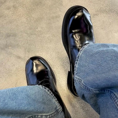 異形米奇德比鞋情侶款春季圓頭工裝大頭鞋男鞋通勤厚底休閒皮鞋女