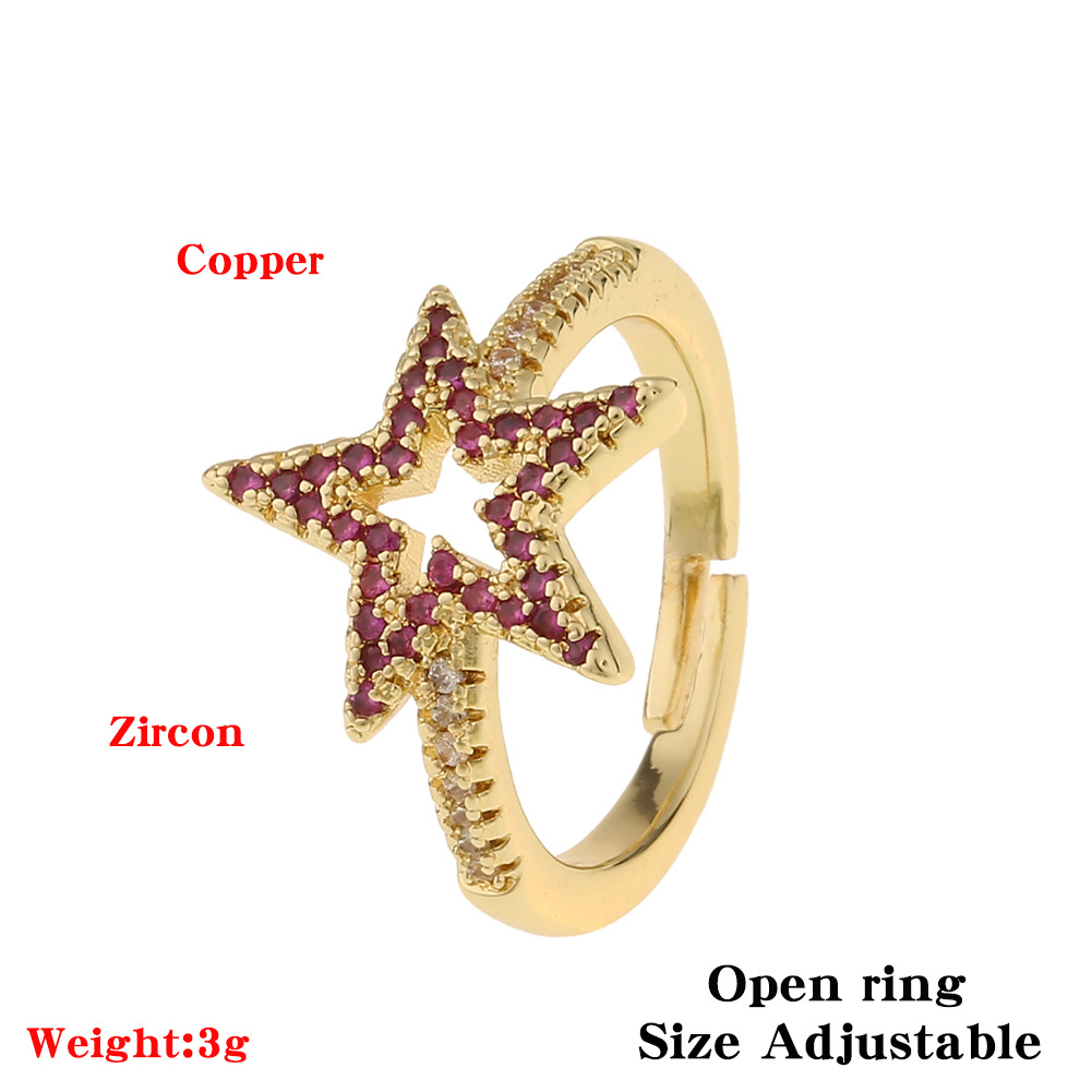 Fashion Copper Flower Five-pointed Star Opening Ring Wholesale display picture 1