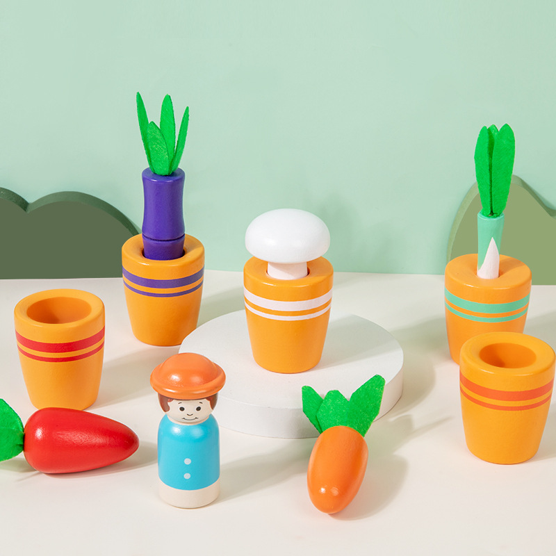 Juguetes de madera de tamaño de vegetales de plantación de macetas de flores de niños