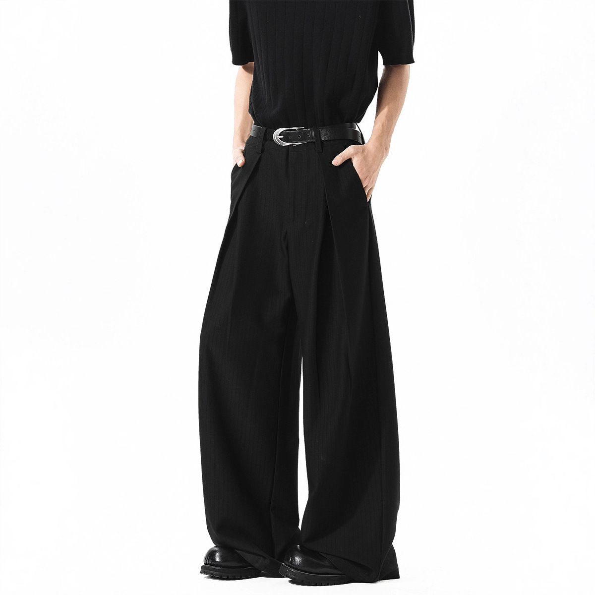 American Black Deconstructed Scimitar Pants Men's Autum New Loose Draped Cleanfit Wide-Leg Casual Long Pants