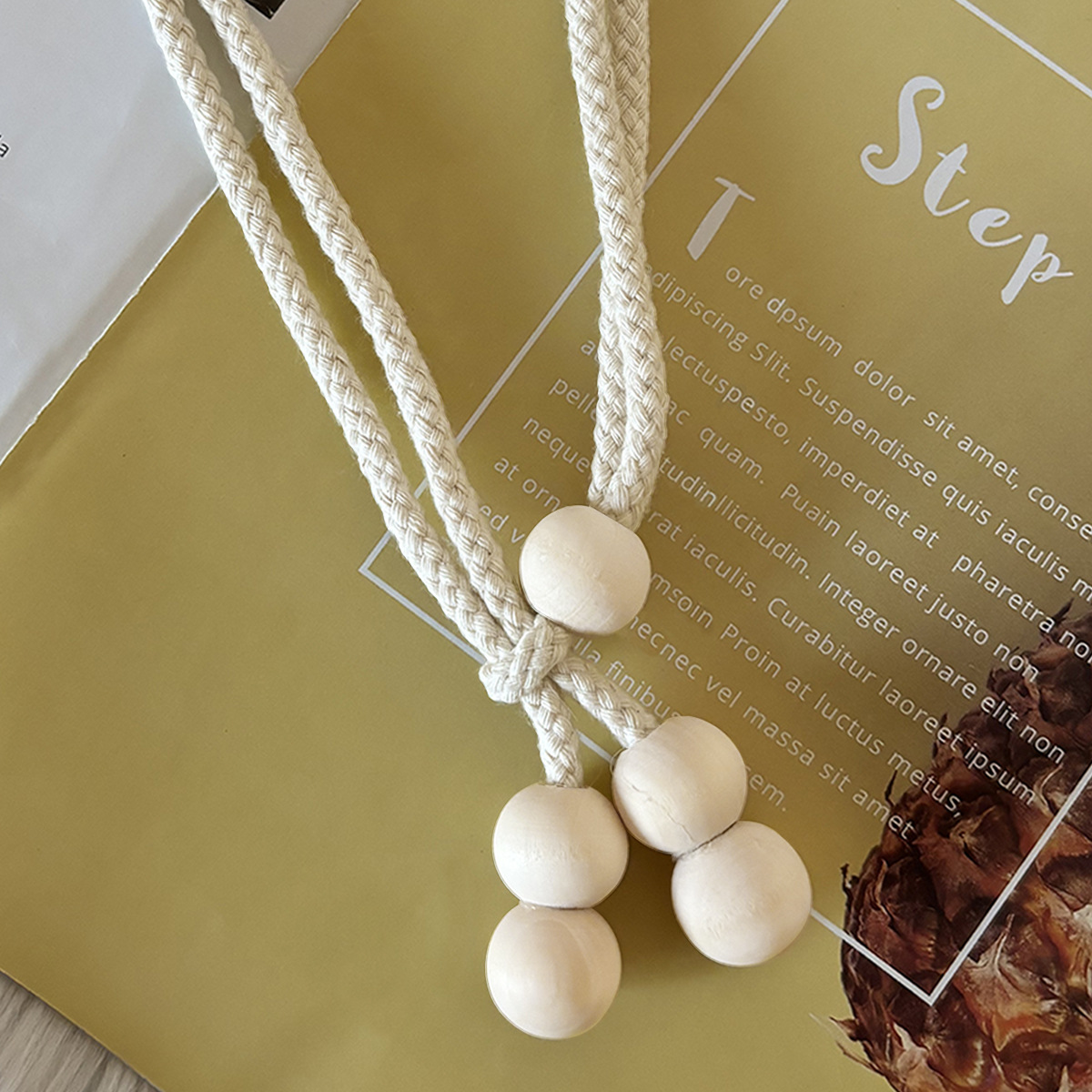 Nuevo estilo transfronterizo de cuerda de algodón, cuentas de madera, correas de cortina, sin perforación, accesorios de decoración de cortina universal móvil, cuerda de amarre al por mayor