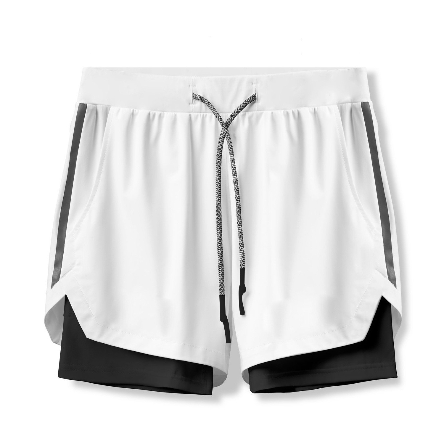 Pantalones cortos deportivos de fitness para hombres, seda de hielo elástica de cuatro lados, pantalones dobles sueltos y transpirables, pantalones cortos de cinco puntos, hombres