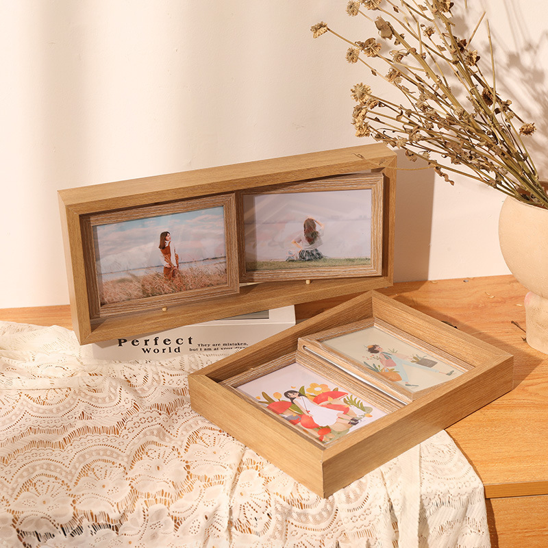 Factory wholesale creative two-sided rotating photo frame table Wash Photo 6 7 8 inch wooden photo frame