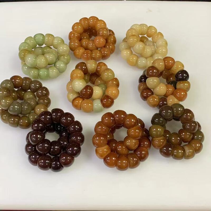 Live Broadcast 14mm Garlic Clove-Shaped Hand-Twisted Bracelet with Colorful Amber Multi-Gemstone Bodhi Root Flower Skin Garlic Clove-Shaped Buddhist Beads