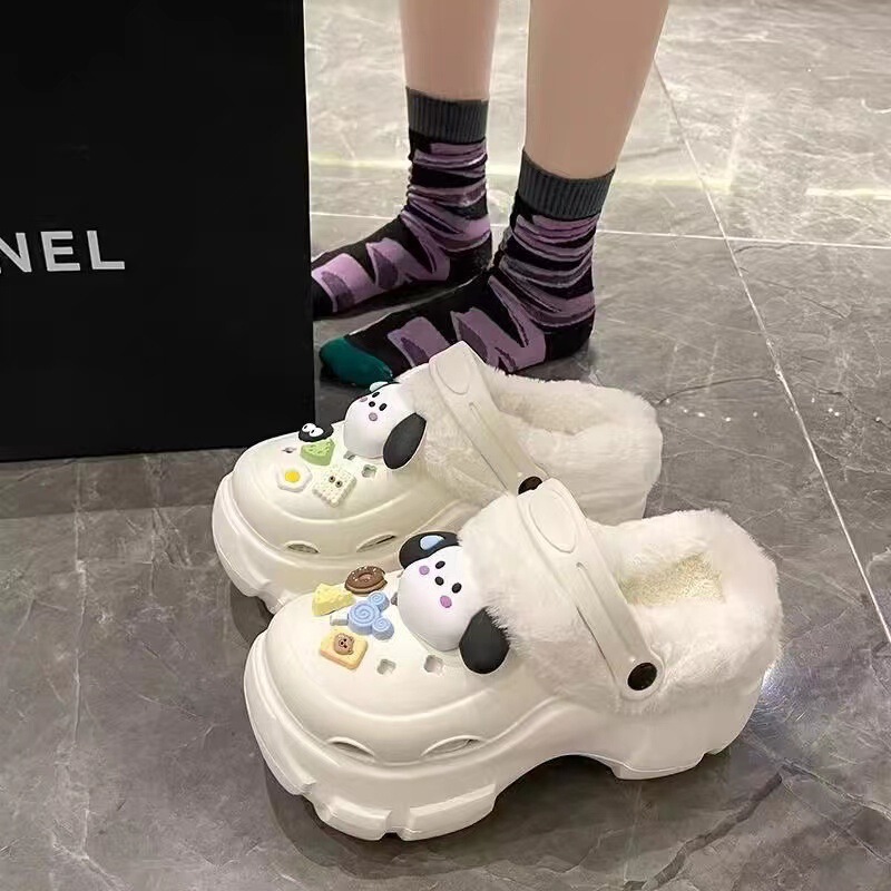 3.5cm棉拖鞋女款秋冬季洞洞鞋加绒新款厚底防滑保暖可拆卸棉拖外|undefined