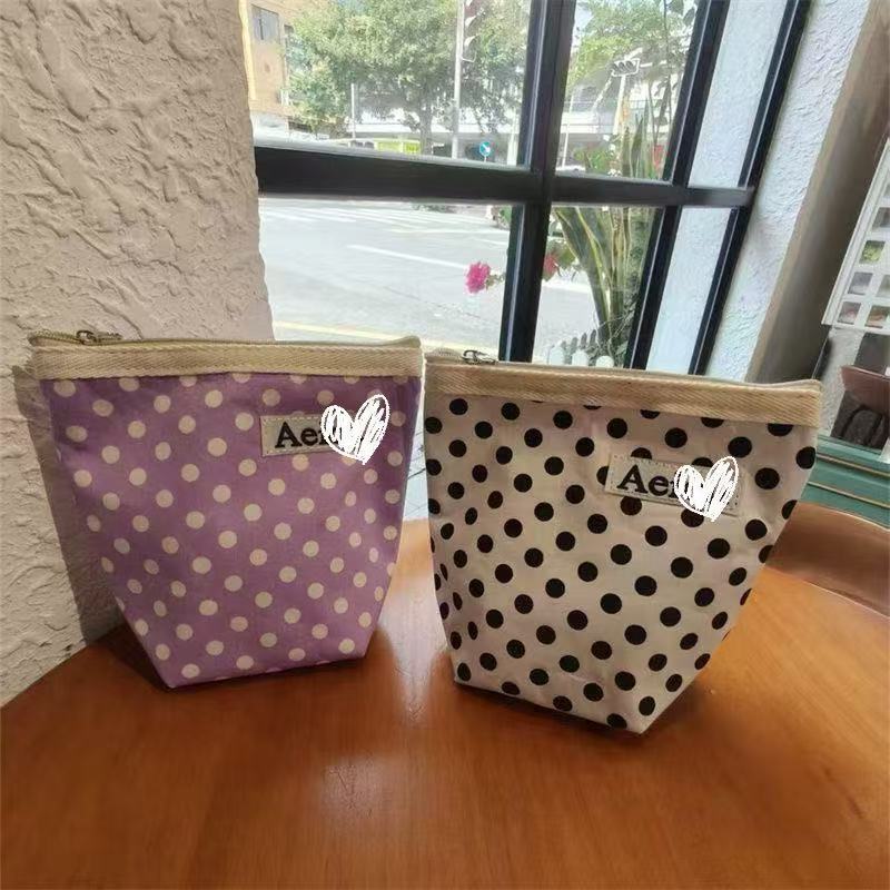 Korean Instagram Niche Designer Canvas Mini Polka Dot Storage Bag Coin Purse Portable Makeup Bag Storage Bag Trendy