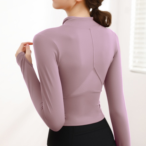 Women's long-sleeved hoodie fitness clothing tracksuit yoga suit mesh back zipper top