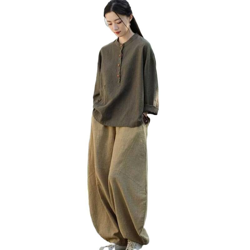 禅服棉麻盘扣居士服秋季中国风佛系禅意素衣女新中式太极表演禅修|undefined