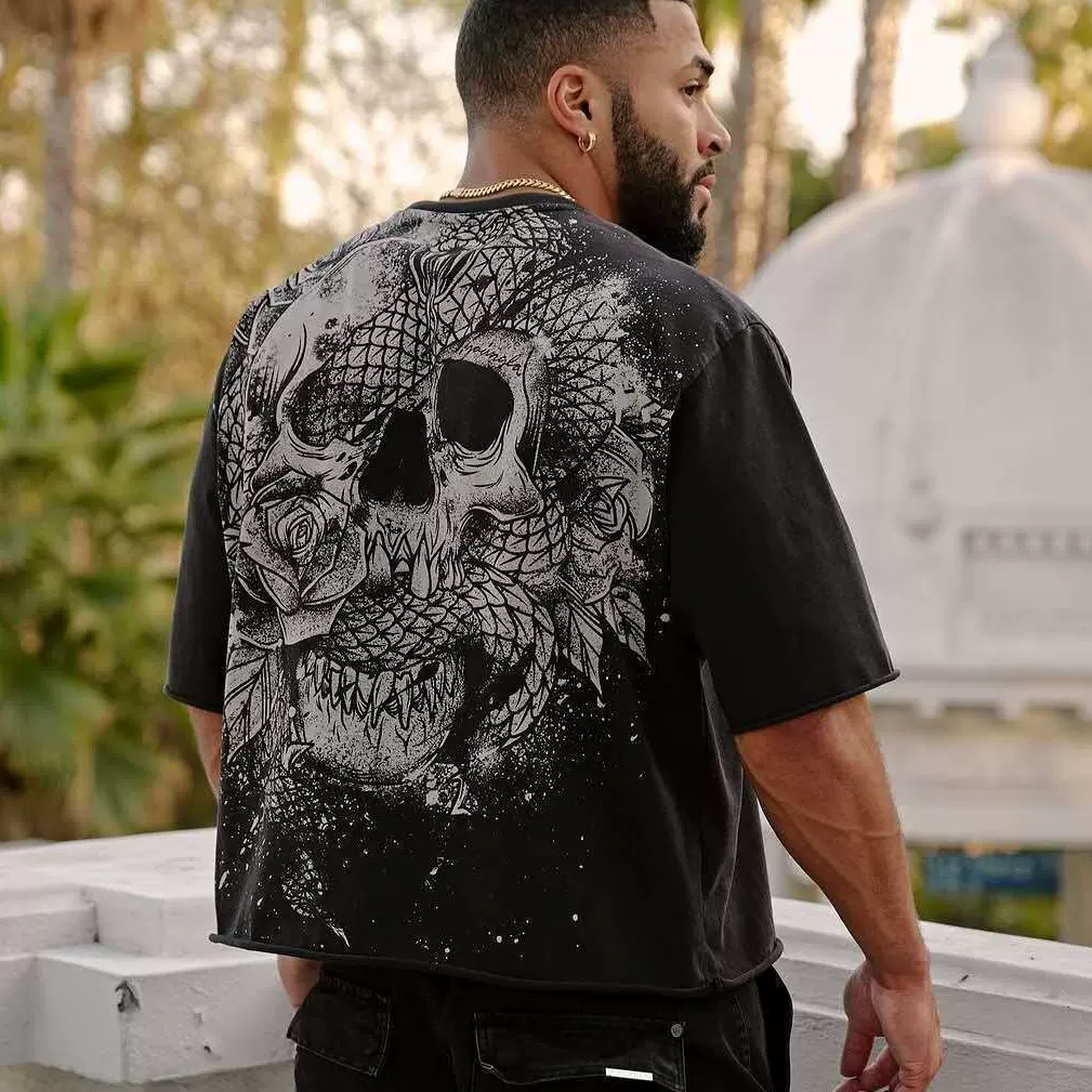 YOUNGLA美式新款男士超大T恤慢跑者健身房运动健身棉质休闲短袖