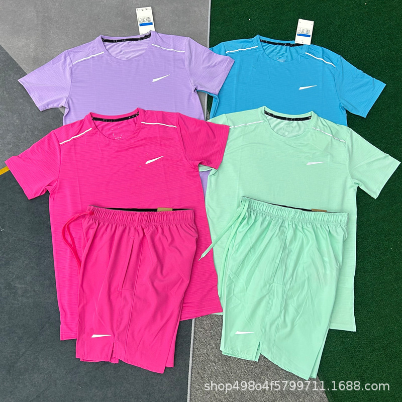 Wholesale New Style Crystal Stripe Sports Fitness Running Short-Sleeved Suit Quick-Drying Breathable Casual Shorts for Men and Women Wholesale New Style Crystal Stripe Sports Fitness Running Short-Sleeved Suit Quick-Drying Breathable Casual Shorts for Men and Women