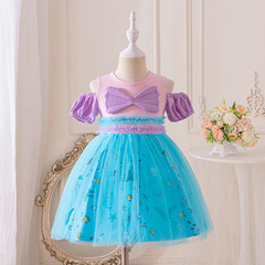 女童美人魚背心連衣裙2024春夏季新款兒童洋氣短袖公主裙演出服潮