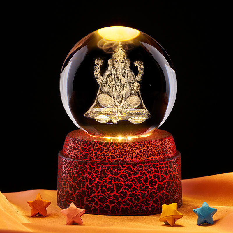 Bola de cristal de 6 cm + base de plástico de lava rotativa con enchufe de luz caliente