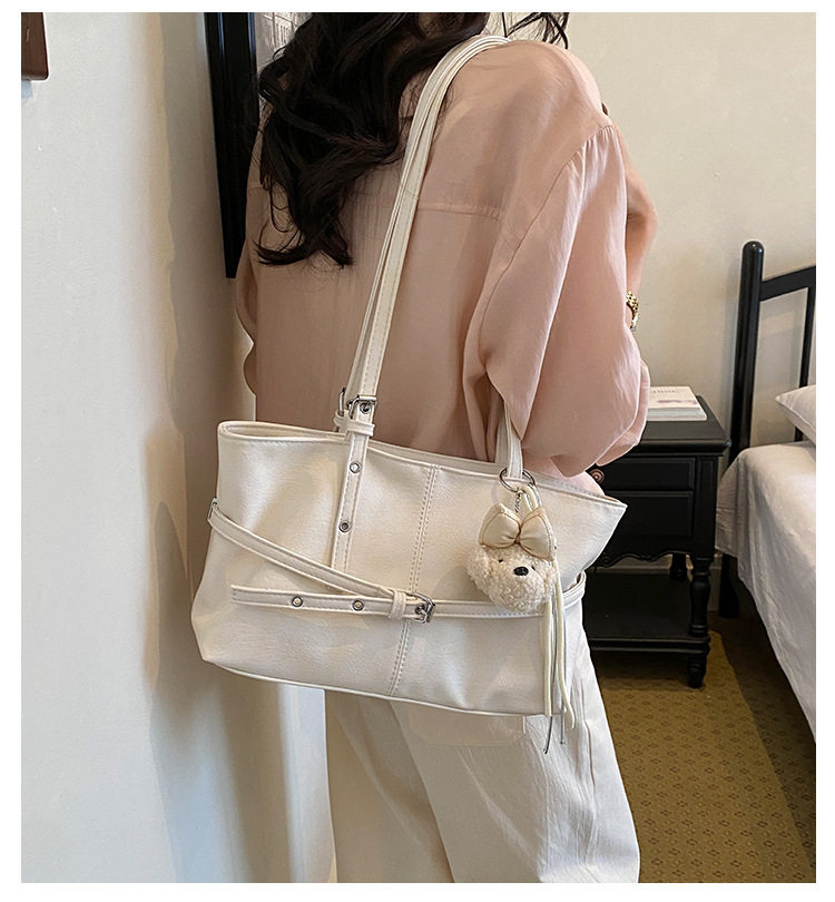 Túi nách nữ dáng hộp ngang phong cách đường phố, túi tote đeo vai đơn giản dung lượng lớn — Bạc không có mặt dây chuyền, Gạo trắng không có mặt dây chuyền, Màu cà phê Không có mặt dây chuyền, Màu hồng không có mặt dây chuyền chi tiết 3