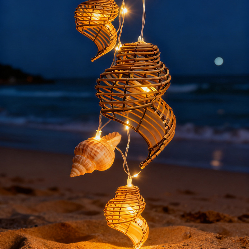 New Conch-Shaped Wrought Iron Rattan Led Solar Lampshade String Lights, Direct from the Manufacturer, for Seaside Outdoor Garden Decoration