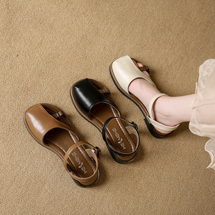 Baotou Sandals Women's 2025 Summer New Fairy Style with Skirts Fashion Flat Bottom One Word Buckle Sandals Wholesale