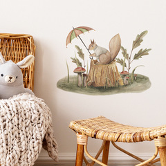 FX-F557卡通彩繪小狐狸撐傘蘑菇臥室客廳玄關家居美化裝飾牆貼紙