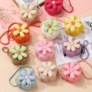 Summer Children's Bag Women's 2025 New Cute Girl's Travel Woven Seaside Flower Straw Bag Holiday Bag