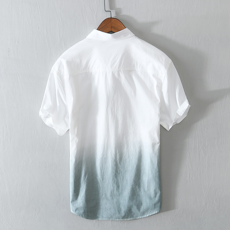 L9816夏の新商品の色合わせシャツ男性半袖上着カジュアル個性グラデーションシャツ男性代理