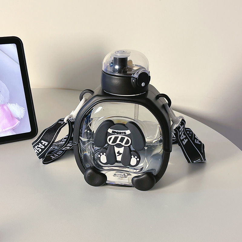 2025 新かわいい漫画ストローカップ大容量ポータブル学生ウォーターカップダブルドリンク口ストラップ子供のプラスチックカップ|undefined