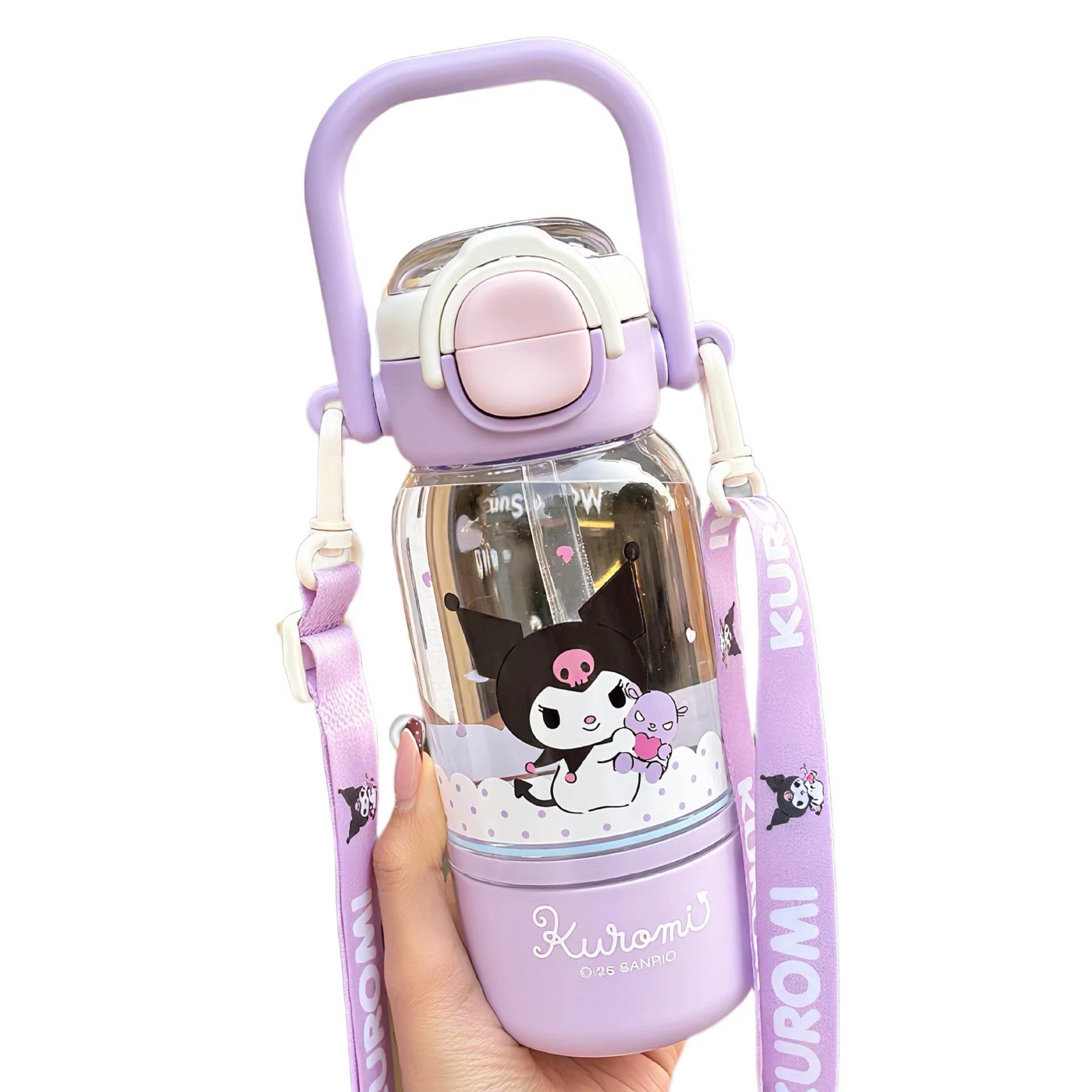 Sanrio familia de alto valor de caricatura encantadora taza Tritan estudiantes niños portátiles doble taza de agua de paja para mujeres