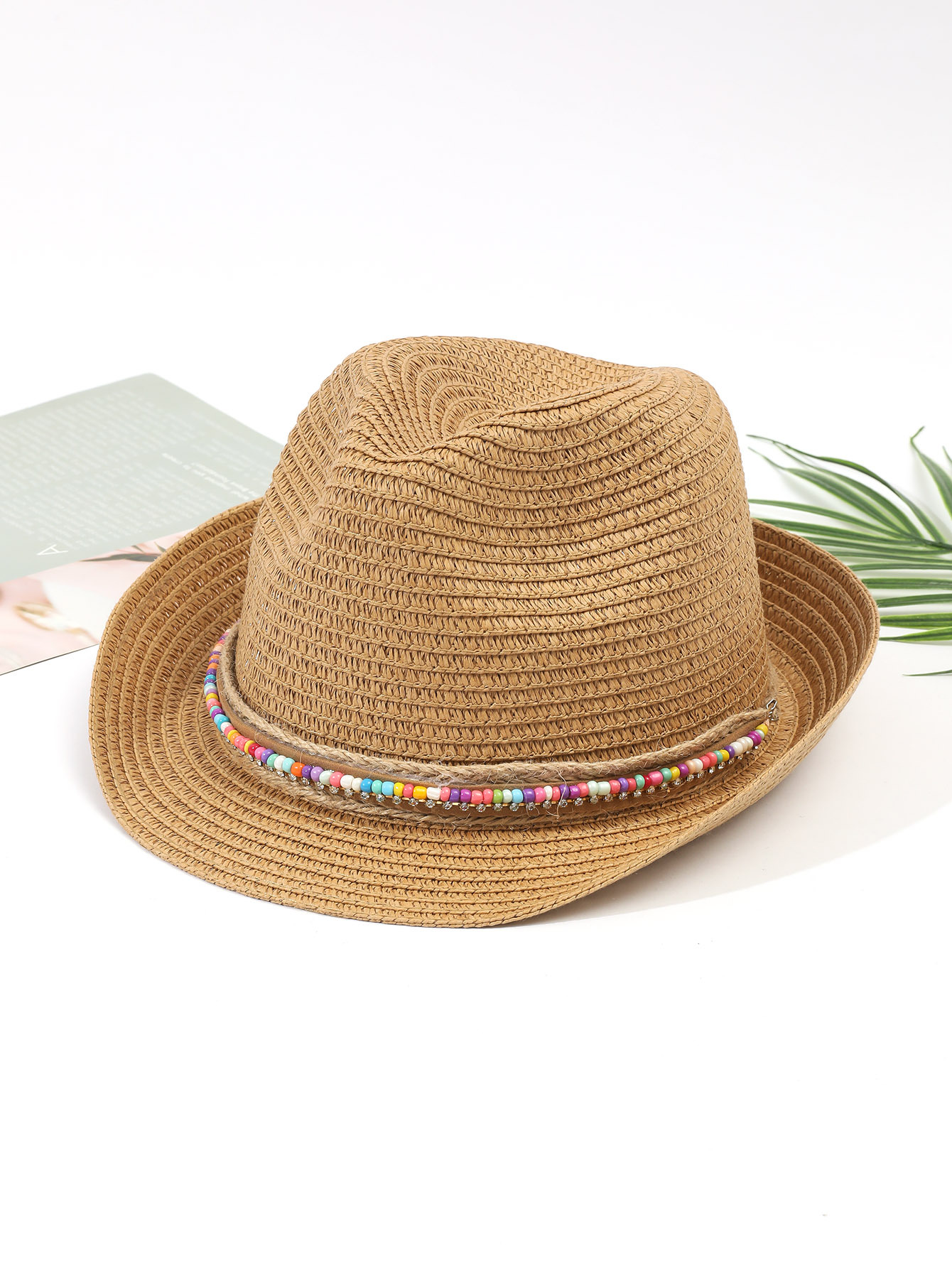 315g Weight Sun Hat, Straw Hat Hats Type Holiday, Beach Occasion Straw Material Geometric Pattern Summer Season Women's Gender Vacation, Classic Style Style Curved Eaves Rim Women's Vacation Classic Style Geometric Curved Eaves Sun Hat Straw Hat 17