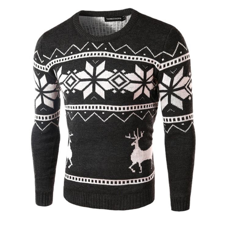Autumn and winter cross-border foreign trade sweaters fashionable round neck sweaters snowflake elk jacquard Christmas sweaters for men and women