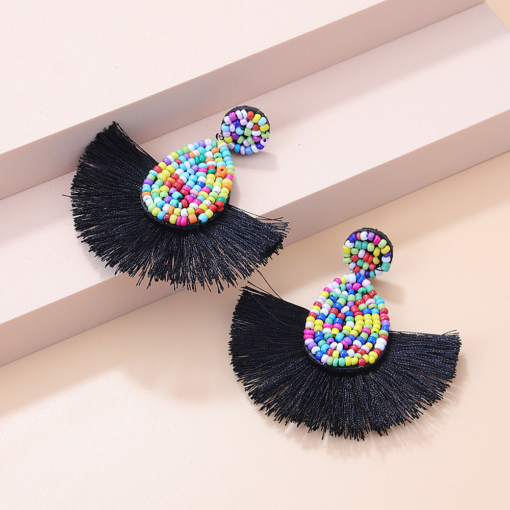 13g Weight Alloy Ear Needle Material Drop Earrings Classification 1 Pair Quantity Holiday, Daily Occasion Seed Bead Material Water Droplets Pattern Women's Gender Tassel Design Bohemian Style 1 Pair Bohemian Water Droplets Tassel Seed Bead Drop Earrings 4
