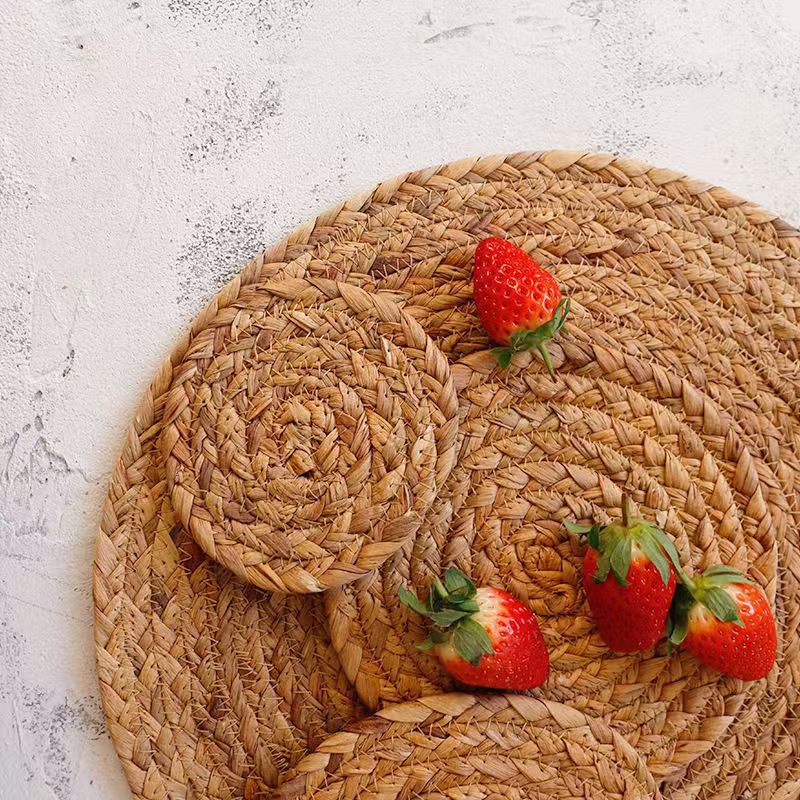 Cucurbita grasa almohadilla de mesa redonda almohadilla de aislamiento térmico almohadilla de taza trenzada de paja nórdica en el lugar de cocina de arroz de mortero a mano almohadilla de mesa a prueba de quemaduras image 3