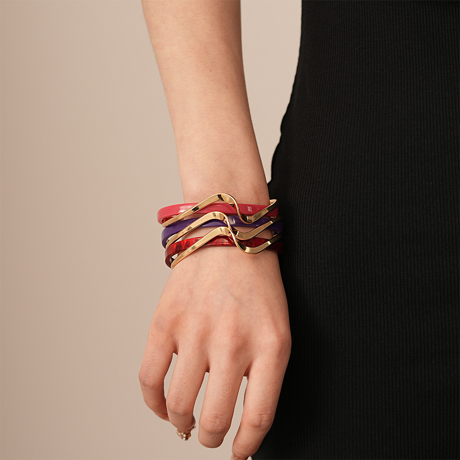 Europa y los Estados Unidos imitación de frita geométrica círculo abierto doble pulsera chapado en oro simple nicho temperamento de alta joyería para mujeres