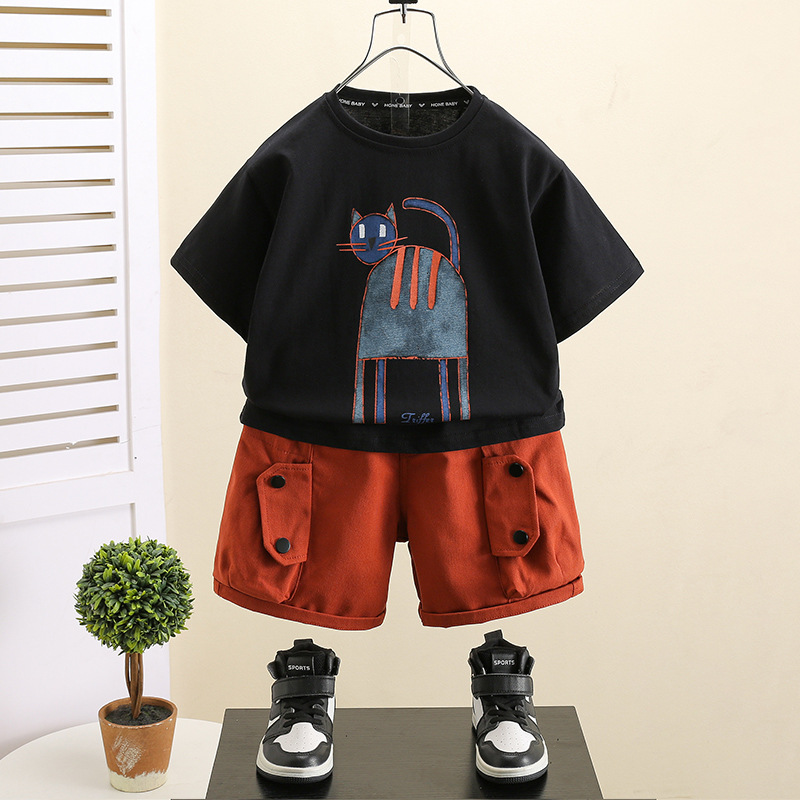 7415 traje coreano de verano, mono guapo para niños, camiseta de manga corta para bebés de dos piezas 2025 nuevo 6