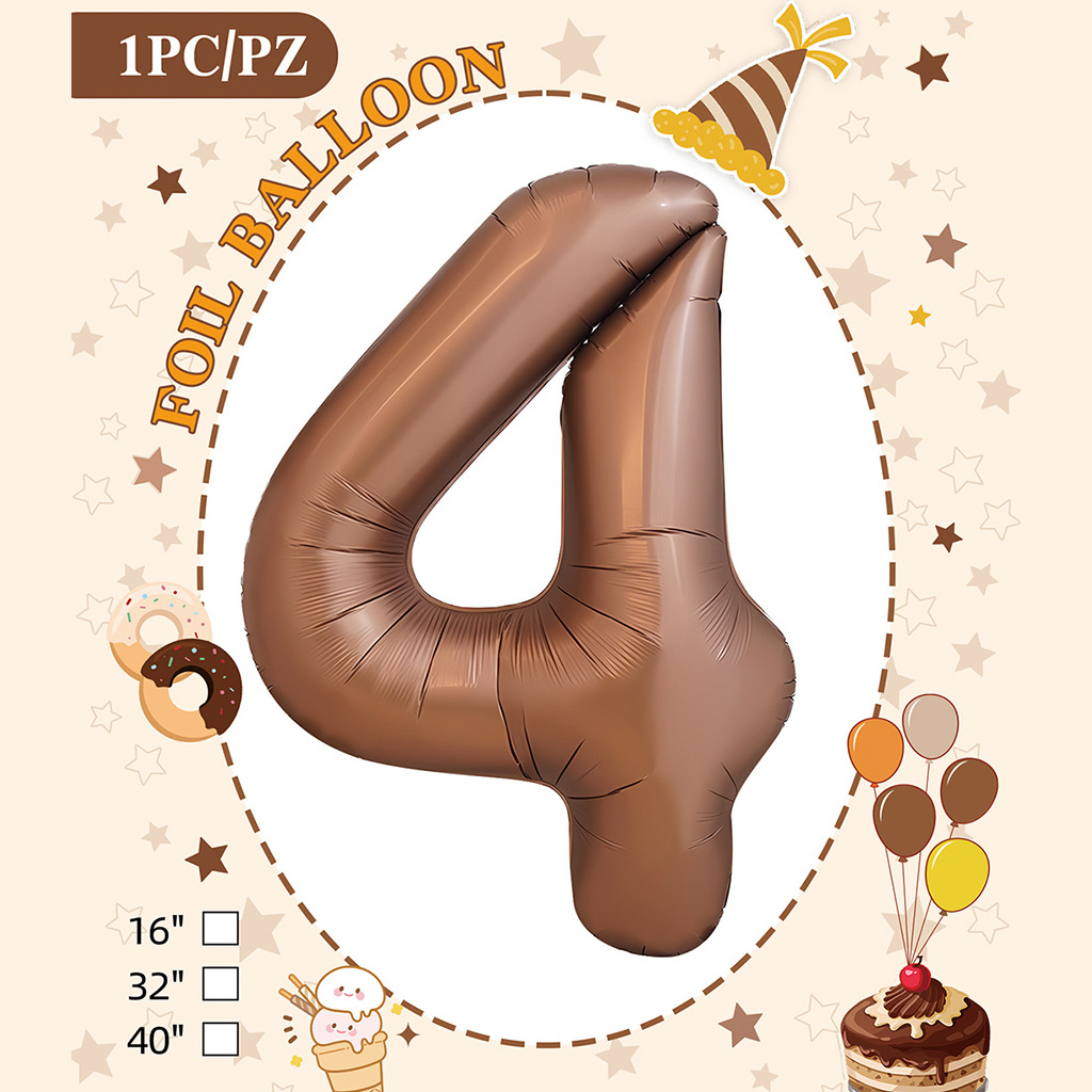 32 pulgadas color chocolate cumpleaños número tarjeta de papel independiente embalaje versión estadounidense decoración de fiesta película de aluminio papel de aluminio decoración de globos