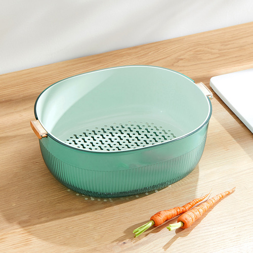 Self-designed light luxury double-layer drain basket, vegetable basket, cross-border internet celebrity kitchen vegetable and fruit basket