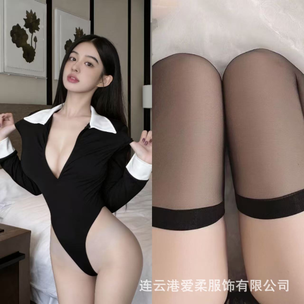 Black + black flat-edged socks