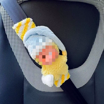 Seat belt shoulder pad, High-End Feel, Cute for Girls - little-yawn-starman-yellow-and-white-striped-safety-harness