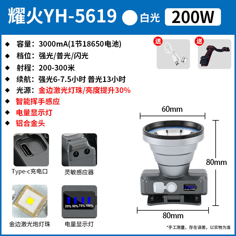 Wave sensor yh-5619/200w/all-aluminum head/battery light