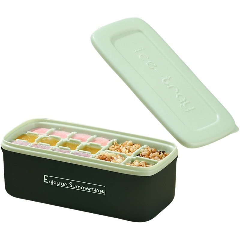 Molde de bandeja de hielo de silicona refrigerador doméstico cubo de hielo congelado caja de almacenamiento de suplemento alimenticio de los niños máquina de hielo de grado alimenticio de gran capacidad