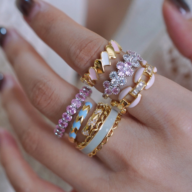 6g Weight Zircon Inlay Material Copper Inlay Heart Shape Zircon Rings