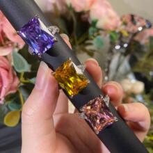 长方钻戒指高碳钻戒指冰糖长方形10克大钻拉粉钻黄钻钻石