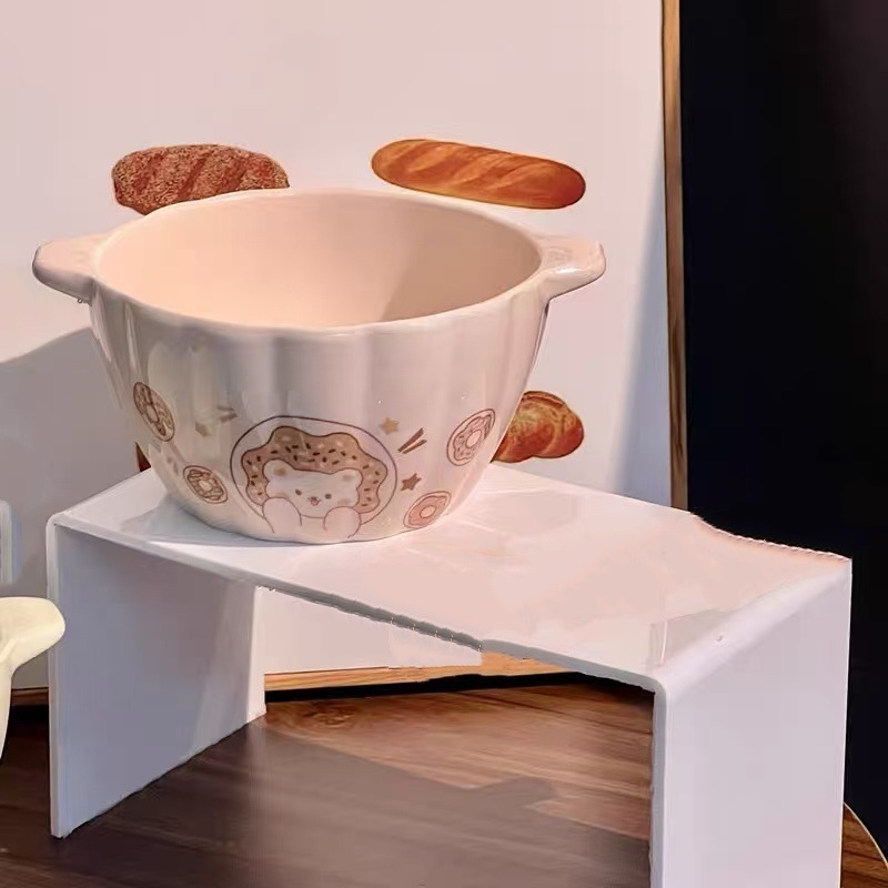 Bocos de ensalada de frutas de estilo crema de dibujos animados de avena de yogur de doble oreja de horno de microondas de cerámica de huevo al vapor de tazón