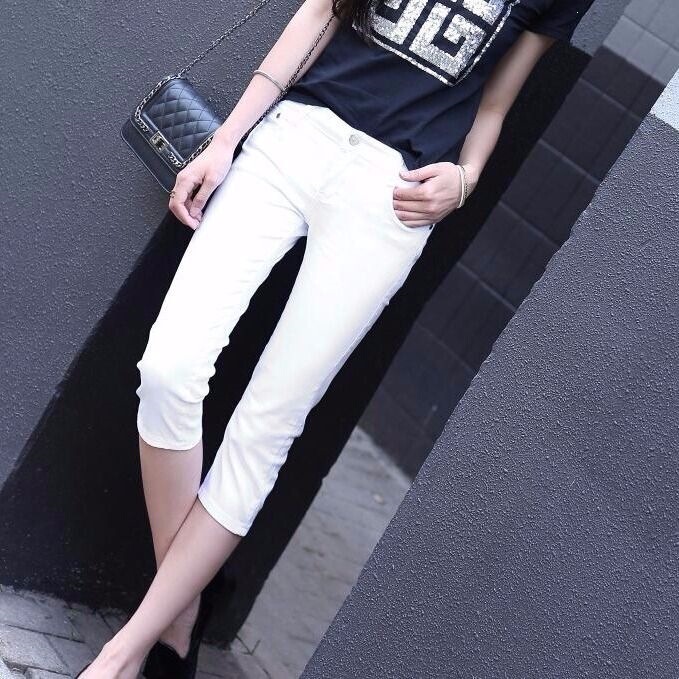 Women's Summer Black Cotton Cropped Pants, Slim-Fit Thin White Casual Pencil Pants Women's Summer Black Cotton Cropped Pants, Slim-Fit Thin White Casual Pencil Pants