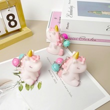 独角兽摆件搪胶可爱卡通公仔蛋糕装饰小礼品粉色可爱萌铃铛钥匙扣