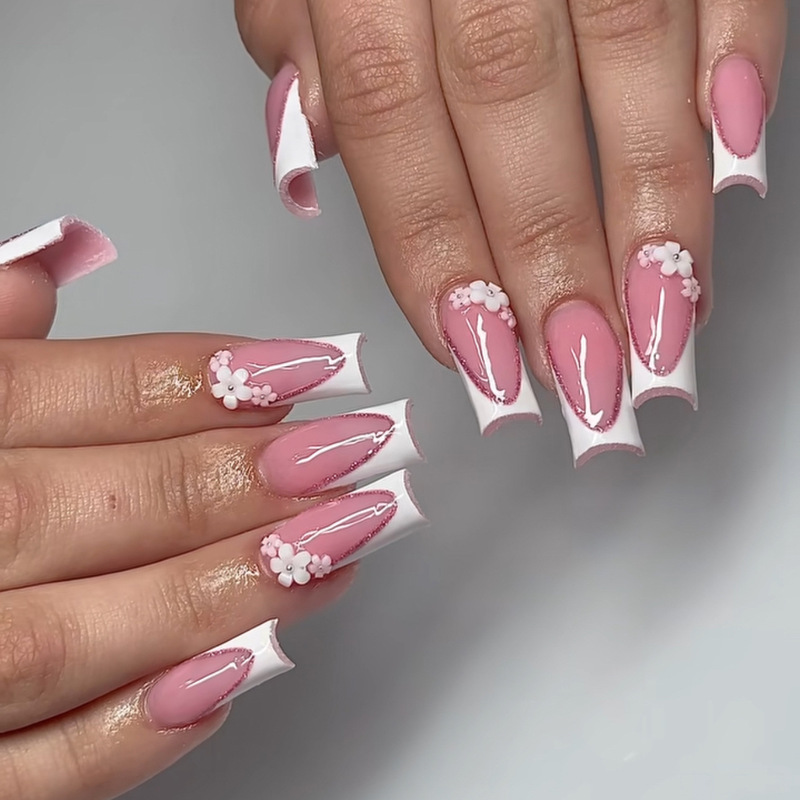 Foreign Trade 24-Piece Detachable Nail Patch Ultra-Thin Full French Breathable Boxed Waterproof Short Style