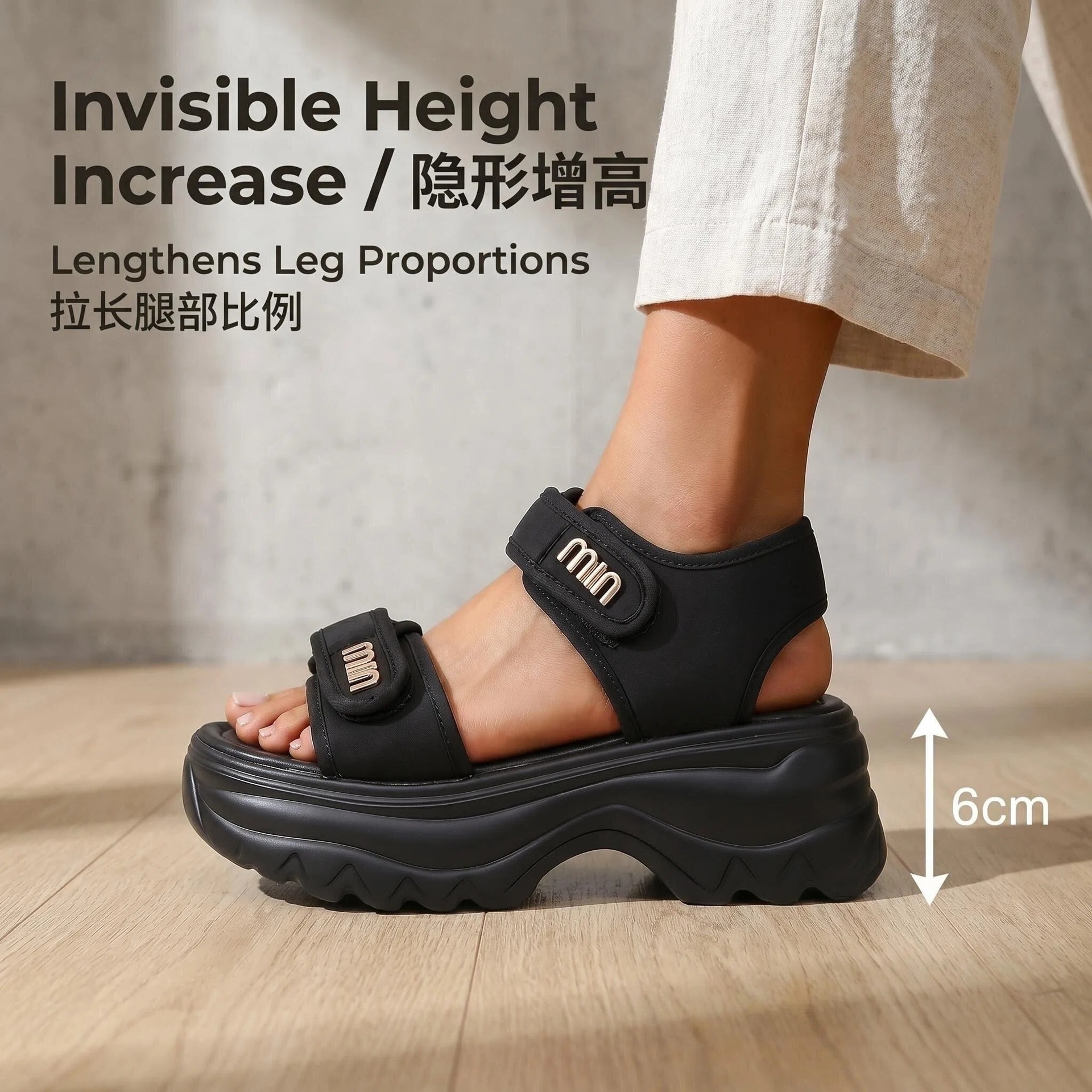 Gran tamaño 2026 sandalias de suela gruesa para mujeres de verano velcro muffin zapatos suaves no cansados pies zapatos de playa romanos sueltos suela alta