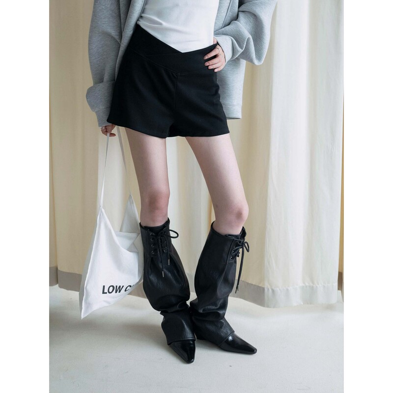 Summer New Korean Style Simple Sporty V-Shaped Waist Patchwork Design Sweatpants Comfortable Loose Shorts for Women