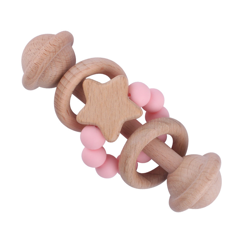 Creativo nuevo juguete para niños mordedor Beech bebé sonajero de mano cuentas de silicona bebé ejercicio interactivo mordedor palo