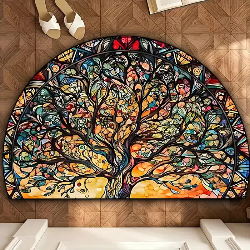 Alfombra de entrada semicircular estilo americano vintage de Amazon Temu, alfombra de terciopelo cristalino, resistente a la suciedad, a prueba de polvo, fácil de mantener.